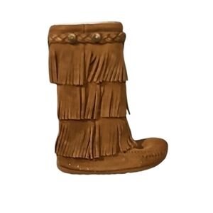 NEW! MINNETONKA Kids Little Girls Brown Leather Suede Tiered Fringe Boots 7.